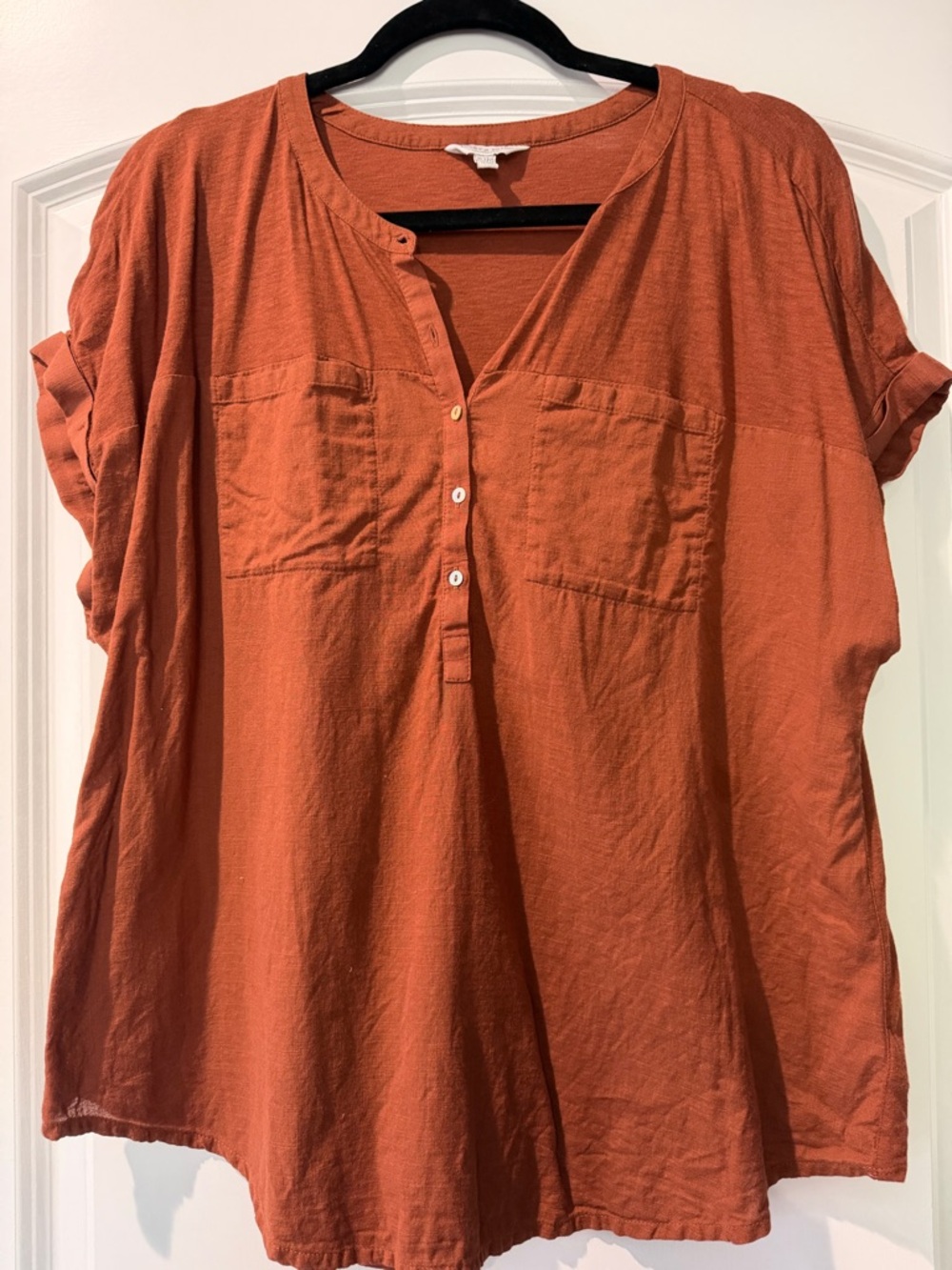 Lucky Brand Short-Sleeve Henley Tunic in Rust